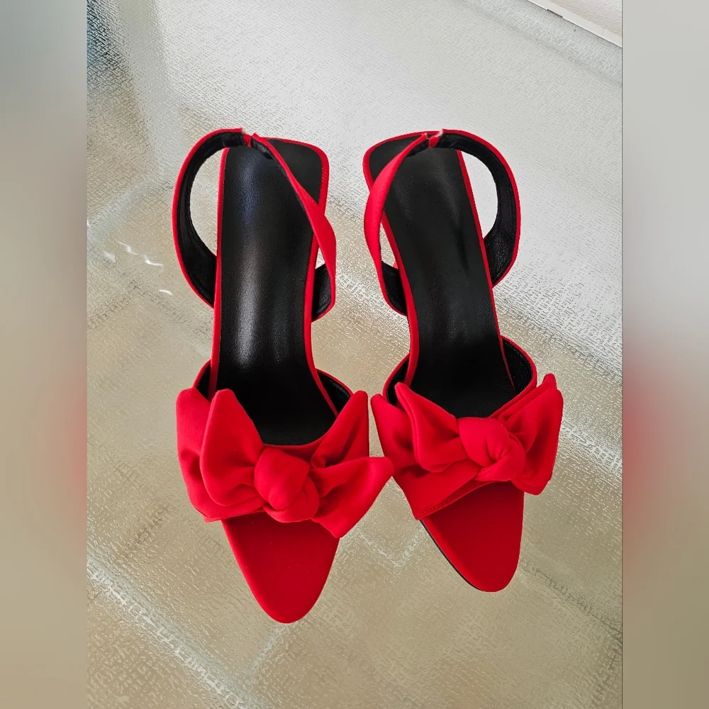 SHEIN Red Bow Slingback Heels – Chic Statement Party Stilettos Size 39